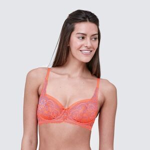Skarlett Blue Women Coral Red Lace Minx Underwire Balconette Bra Size 34B